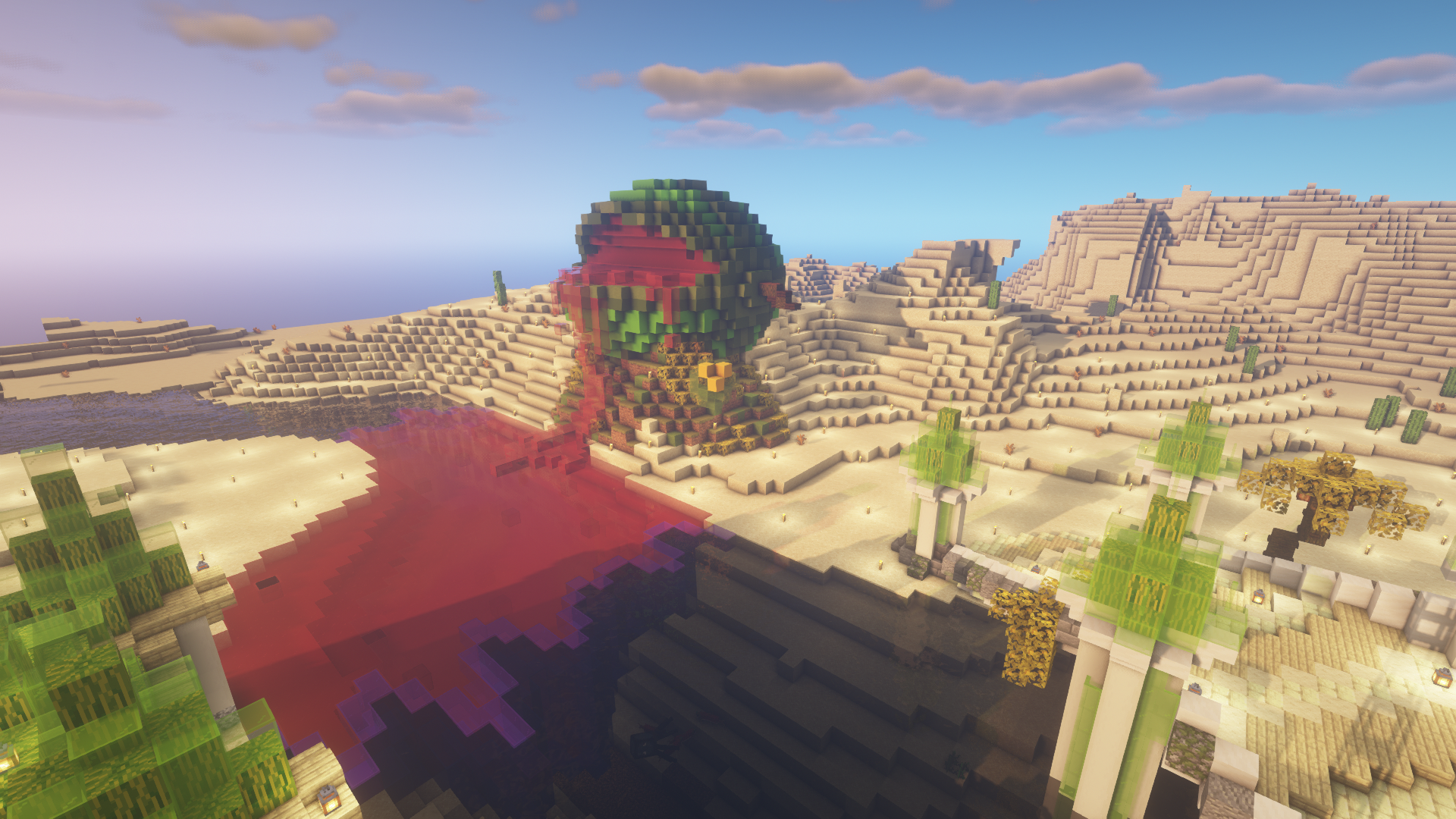  Огромный арбуз и вытекающий в реку сок